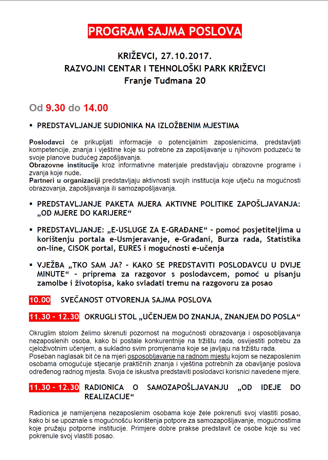 Sajam poslova program