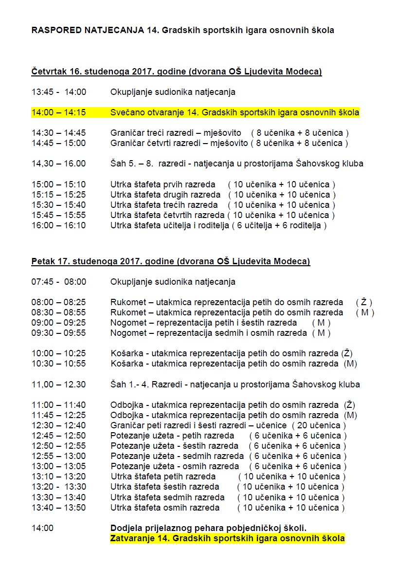 igre osnovnih skola raspored