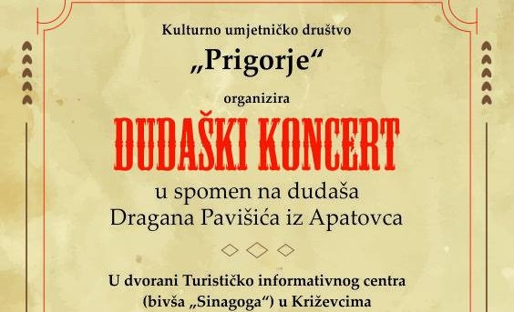 KUD Prigorje poziva na dudaški koncert u spomen na Dragana Pavišića iz Apatovca