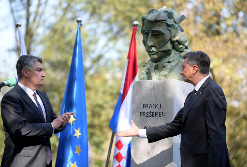 Zagreb: Predsjednici Hrvatske i Slovenije na svečanom otkrivanju spomenika Prešernu