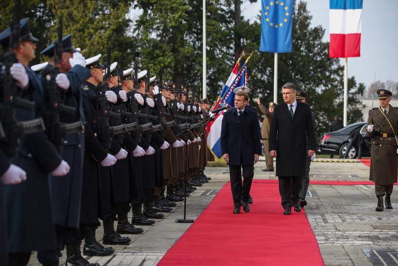 Zagreb: Svečani doček predsjednika Francuske Republike Emmanuela Macrona u Uredu Predsjednika Republike