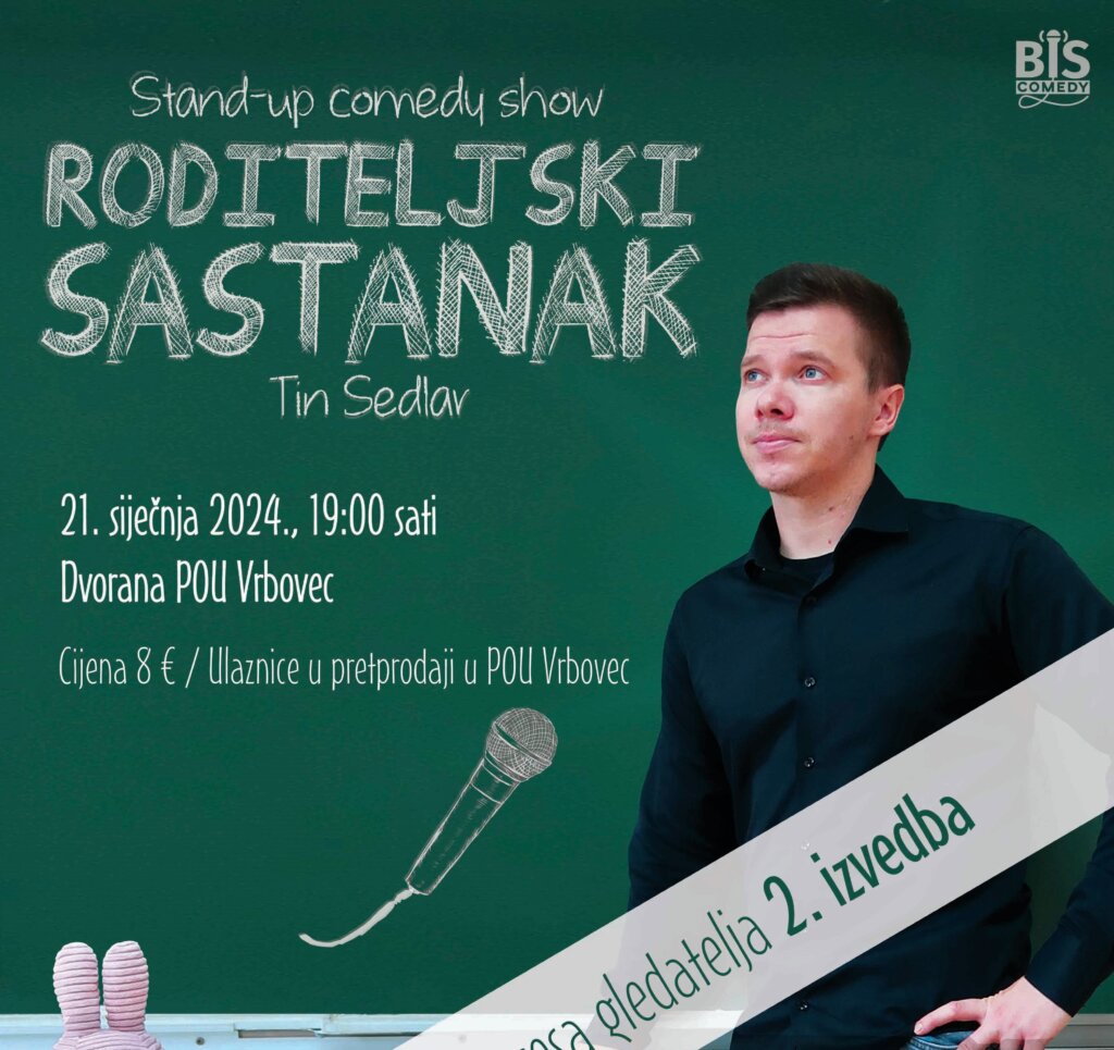 Stand up komičar Tin Sedlar u Vrbovcu će dvaput izvesti svoj show “Roditeljski sastanak”