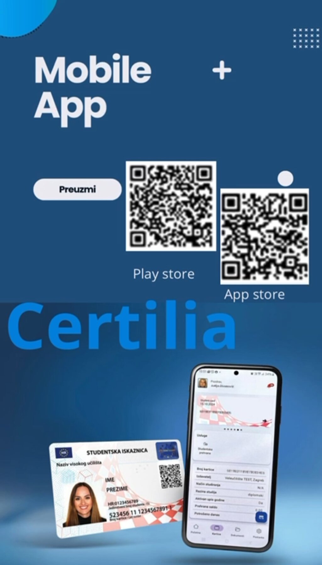 digitalna studentska i Certilia app