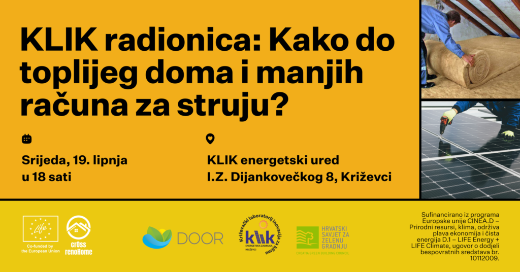 Ciklus radionica u sklopu javnog gradskog poziva za poticanje energetske učinkovitosti u kućanstvima održat će se u Križevcima