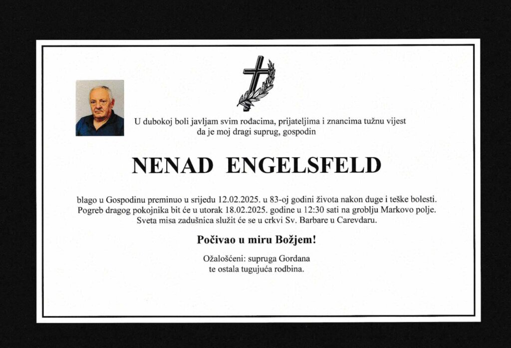 IN MEMORIAM Preminuo je Nenad Engelsfeld