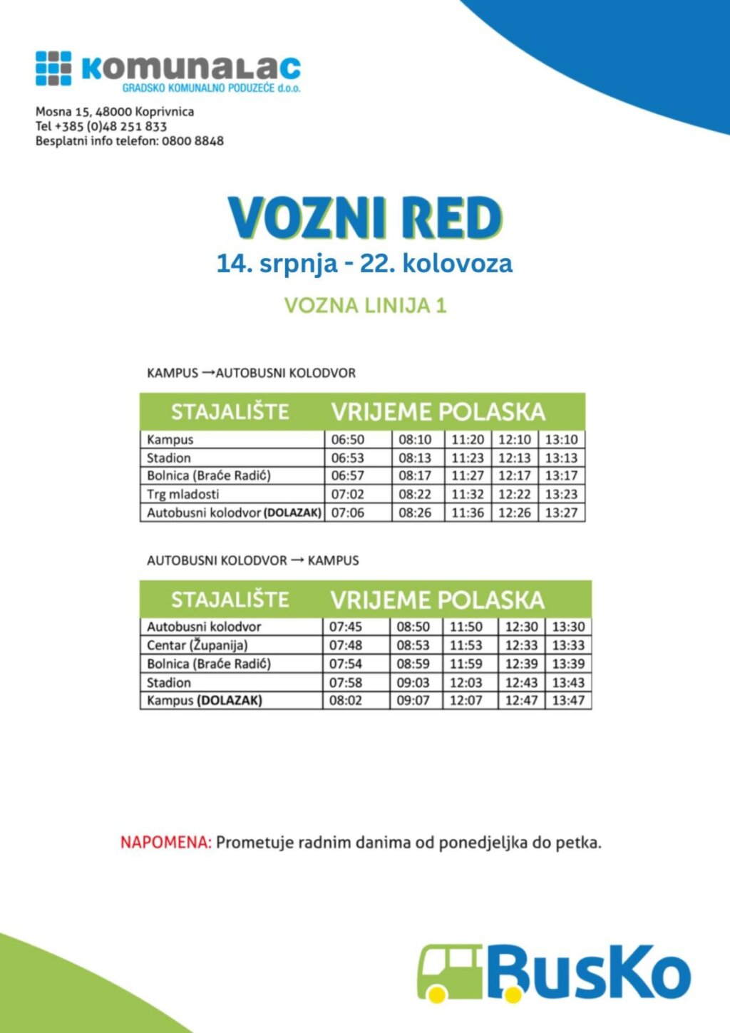 Busko Linija 1 Ljeto