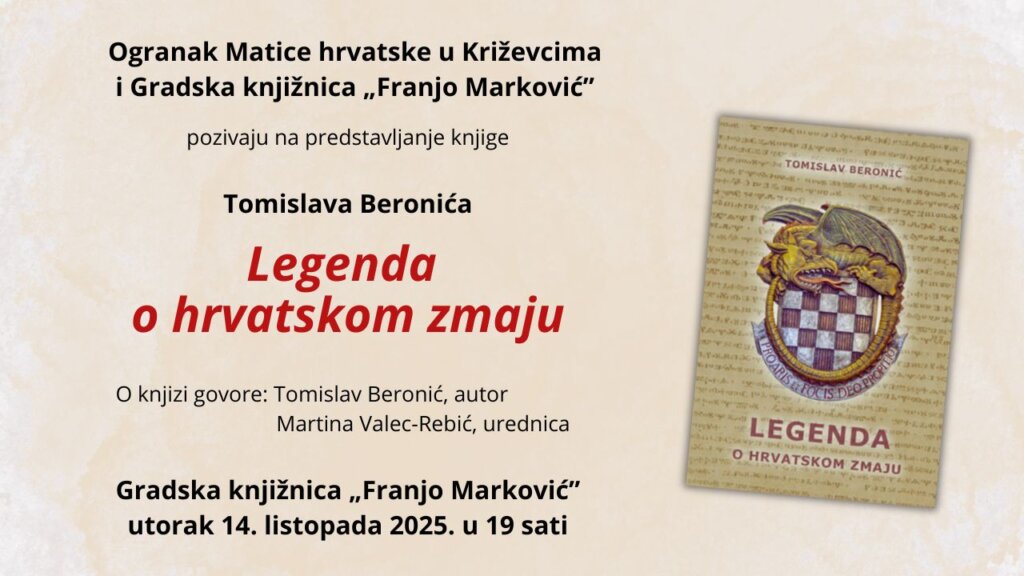 Predstavljanje knjige “Legenda o hrvatskom zmaju” održat će se u Križevcima