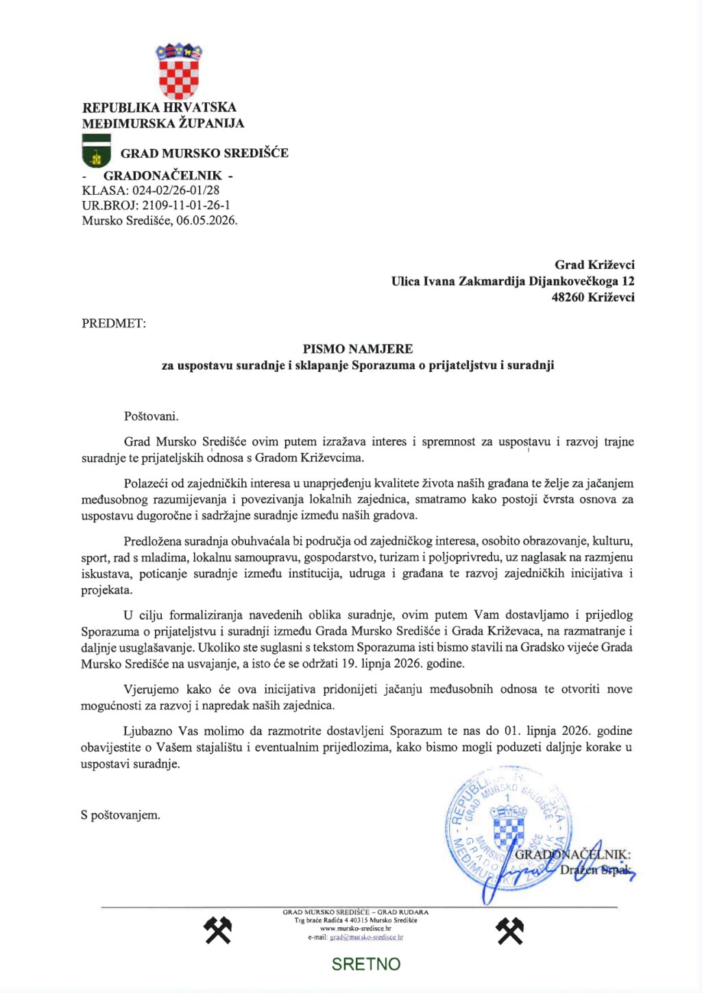 Pismo Namjere Sporazum O Prijateljstvu I Suradnj 260603 205115 Page 0001